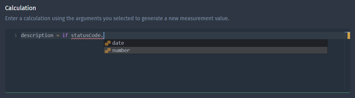 Calculated metric auto-completion