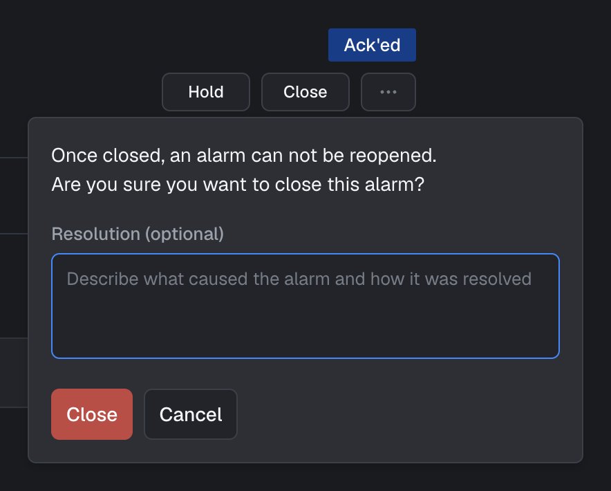 Adding a comment when closing an alarm