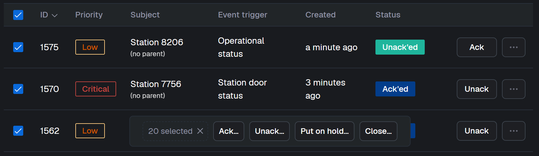 Multi-select alarms
