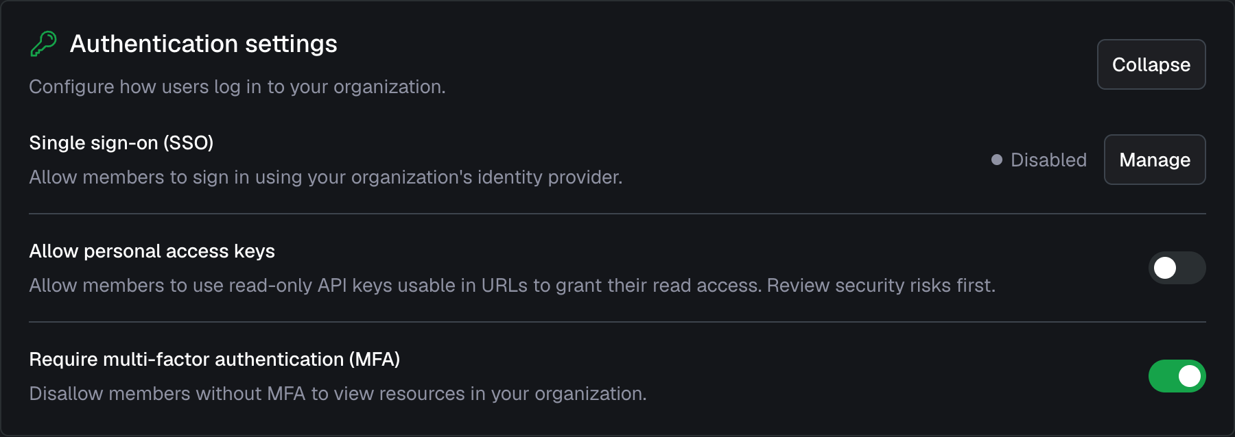 Authentication settings