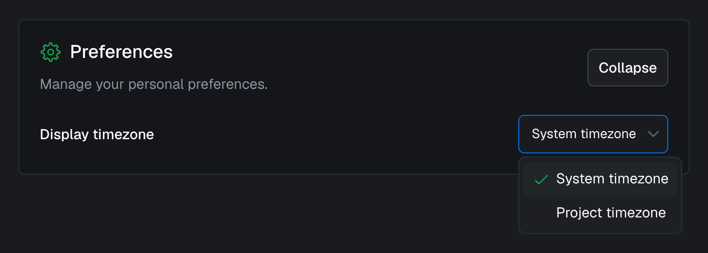 Setting display timezone in account settings