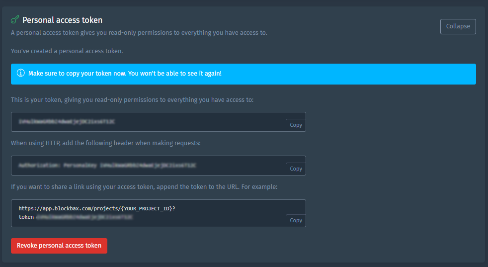 Personal access key details