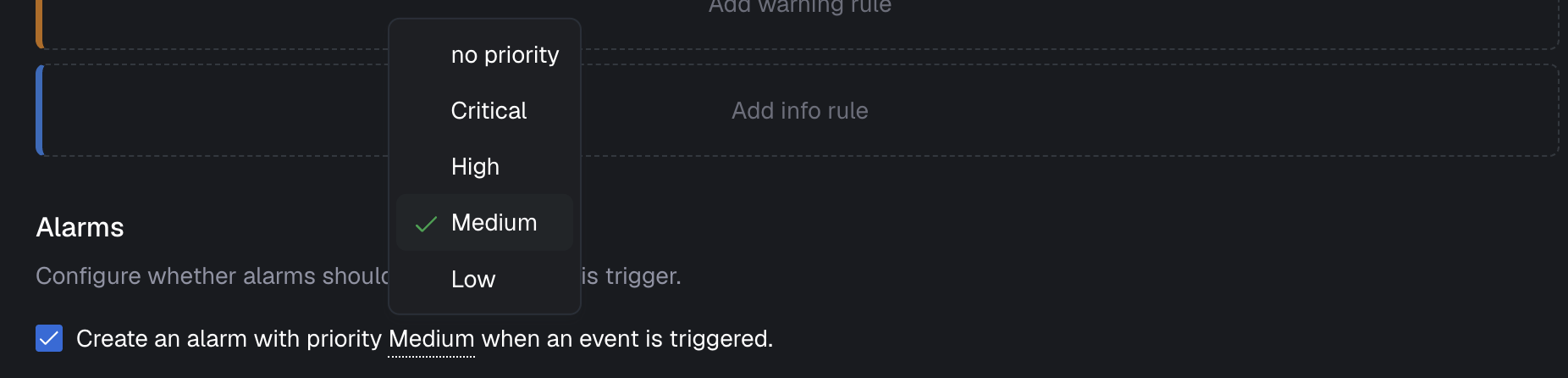 Alarm settings