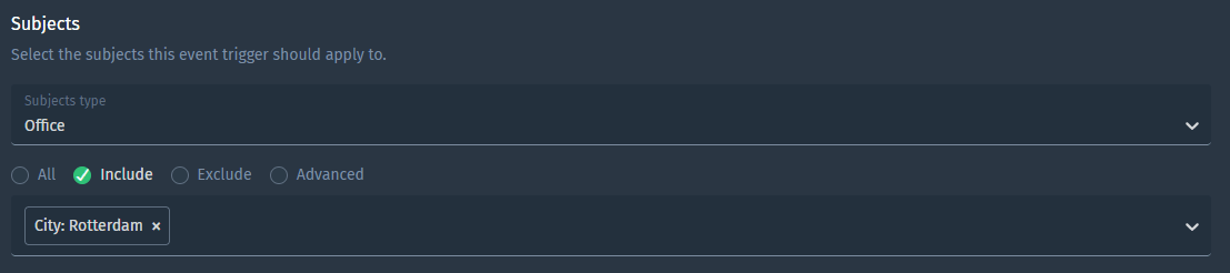 Choosing subject(s) for the event trigger