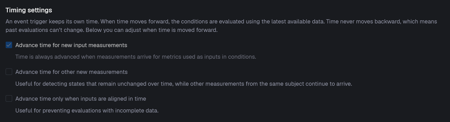 Advanced timing settings