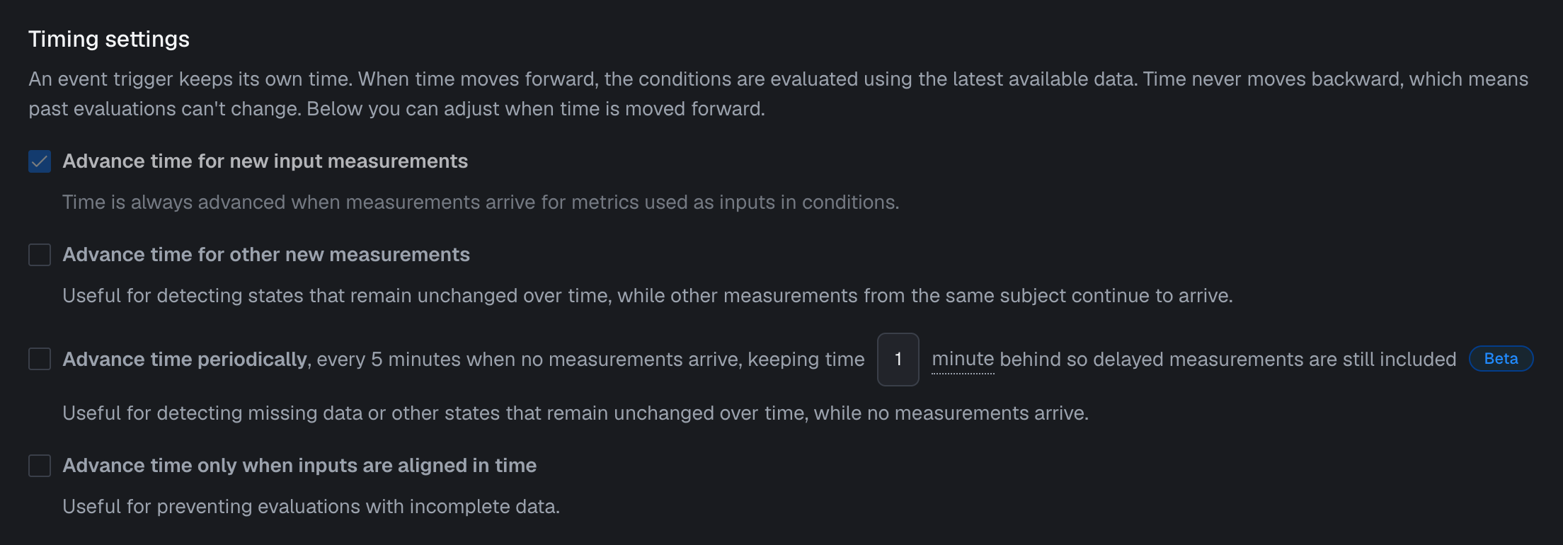 Advanced timing settings