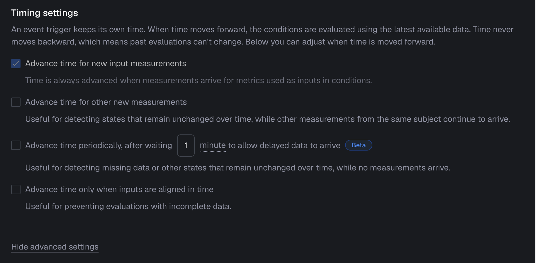 Advanced timing settings