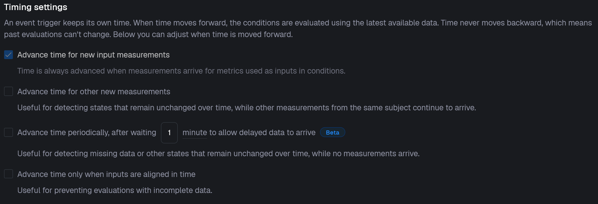 Advanced timing settings