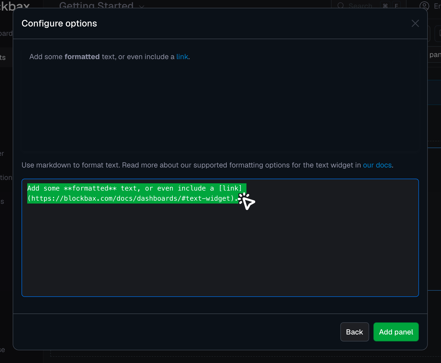Add panel text