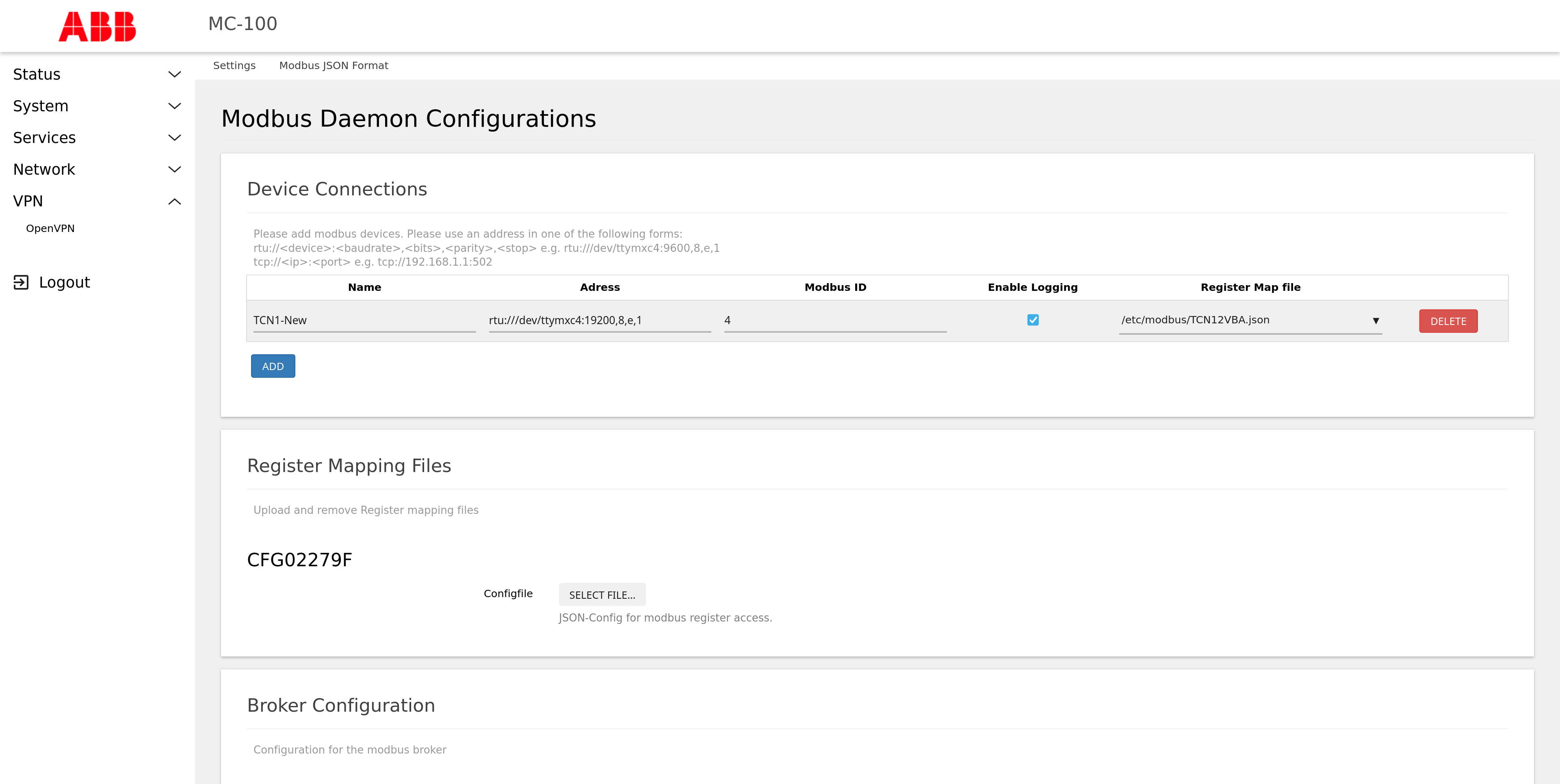 Modbus daemon config