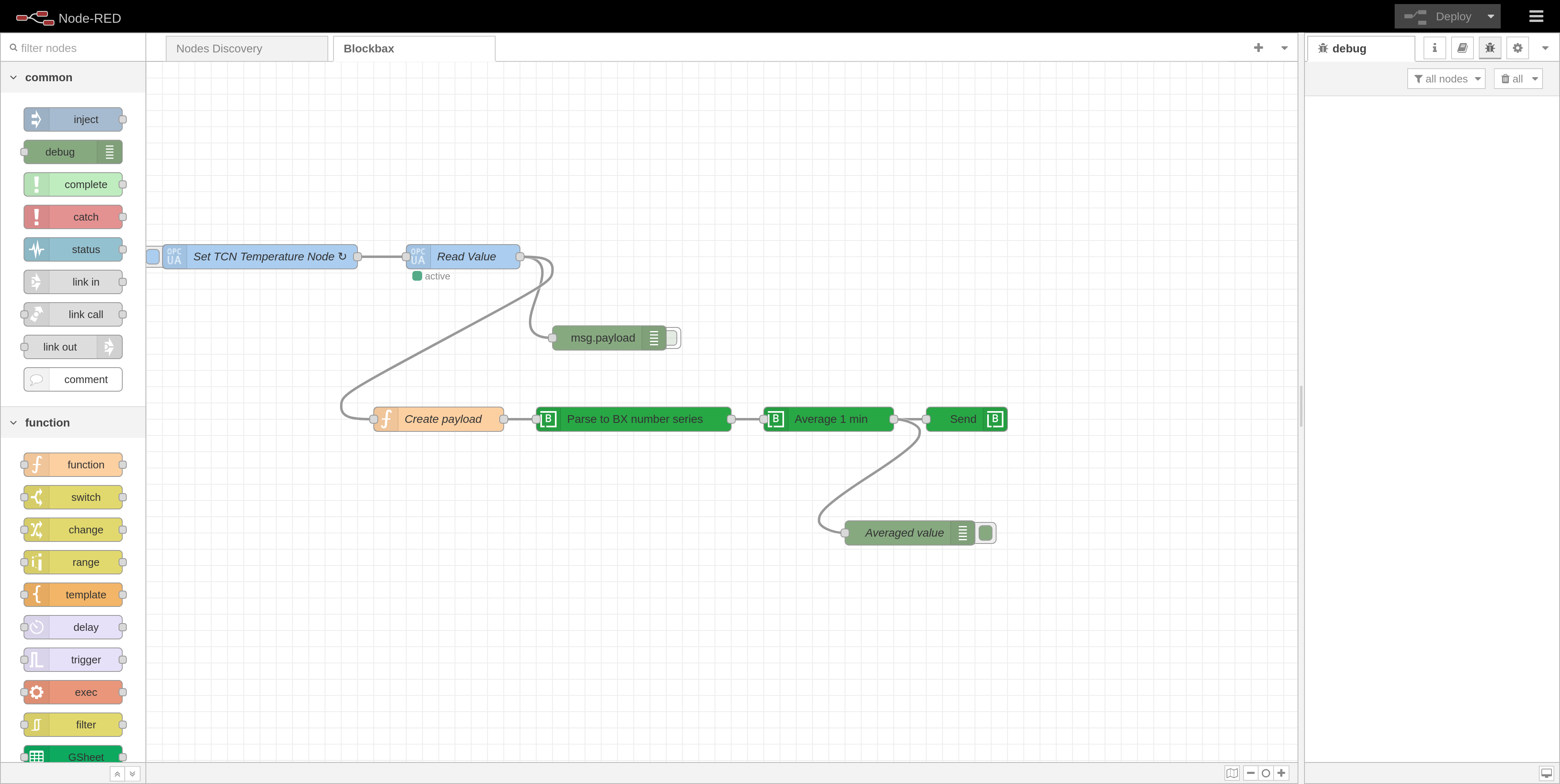 Node-RED Blockbax flow