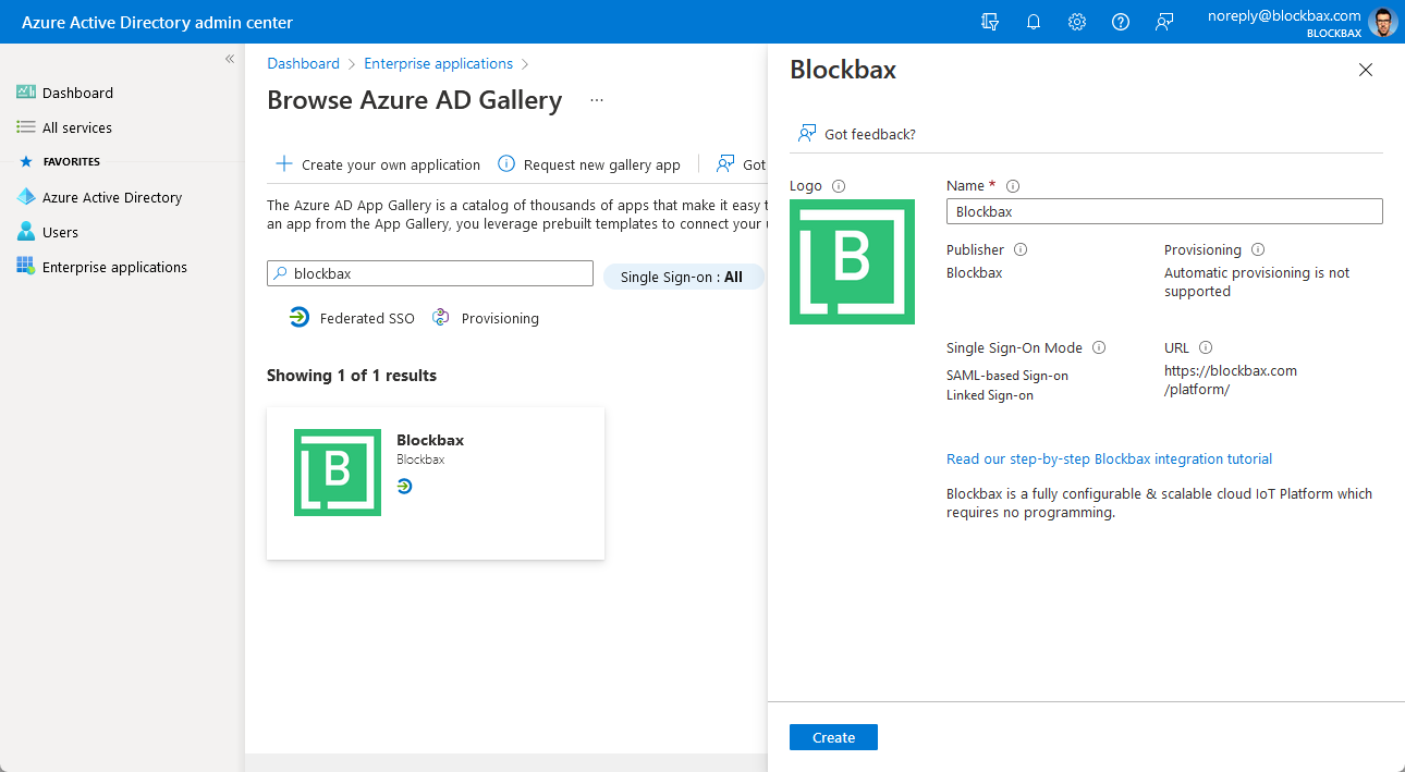 Create Blockbax from Azure AD app gallery