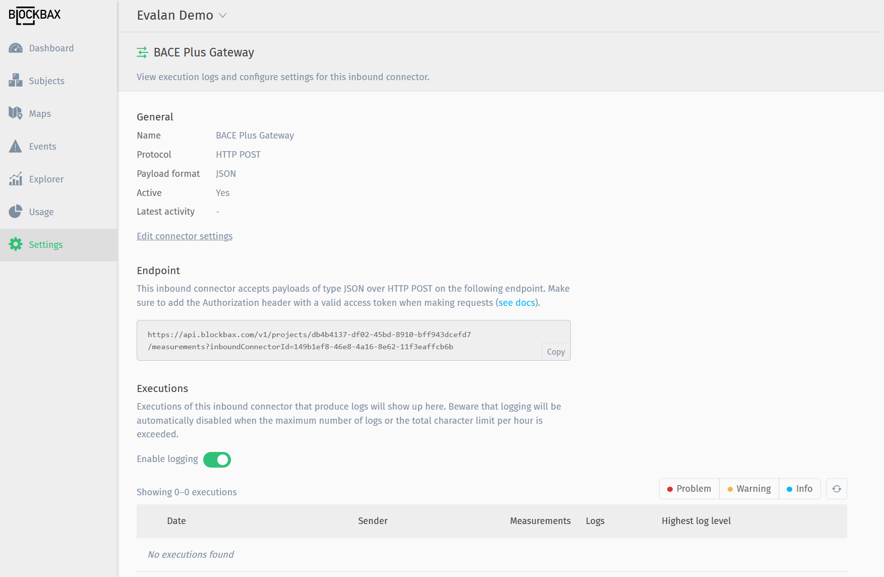 BACE inbound connector endpoint