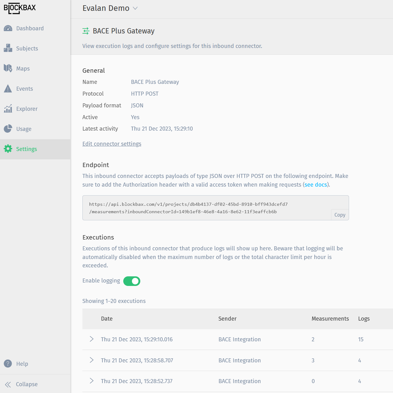Inbound connector logging
