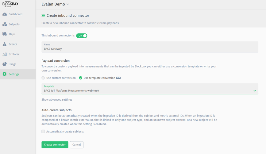 BACE inbound connector