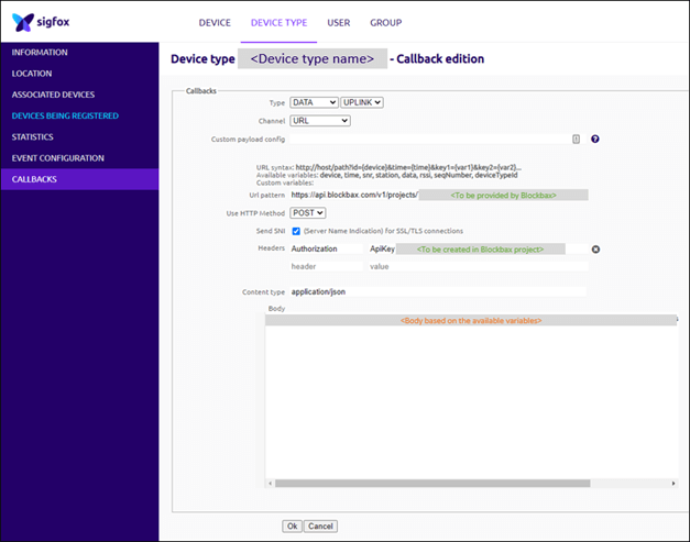 Configuring a Sigfox Custom Callback