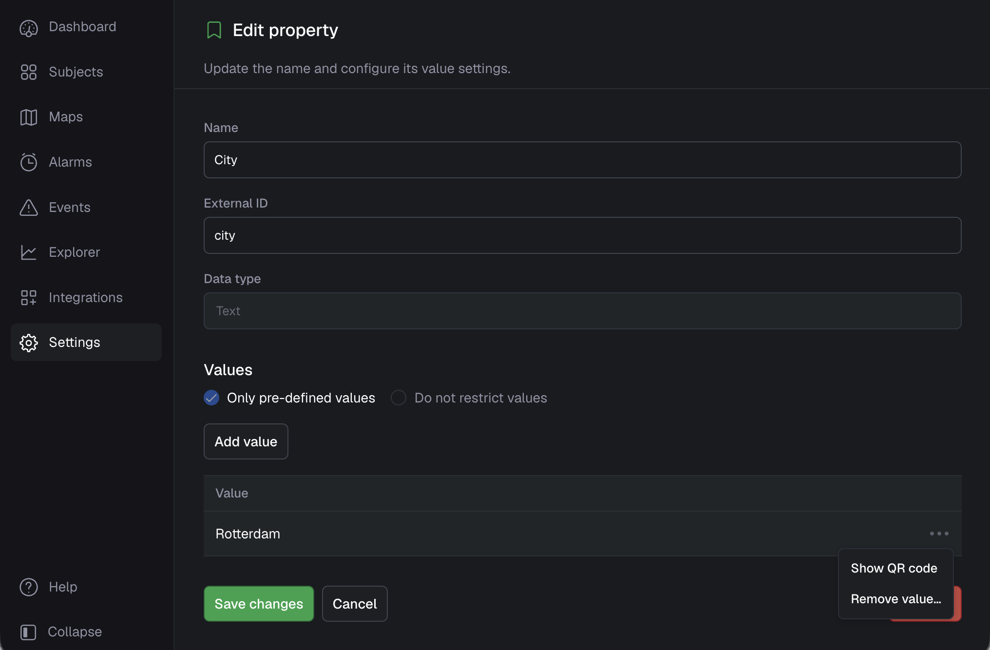 Property QR code option