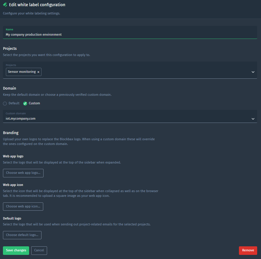 Create white labeling configuration