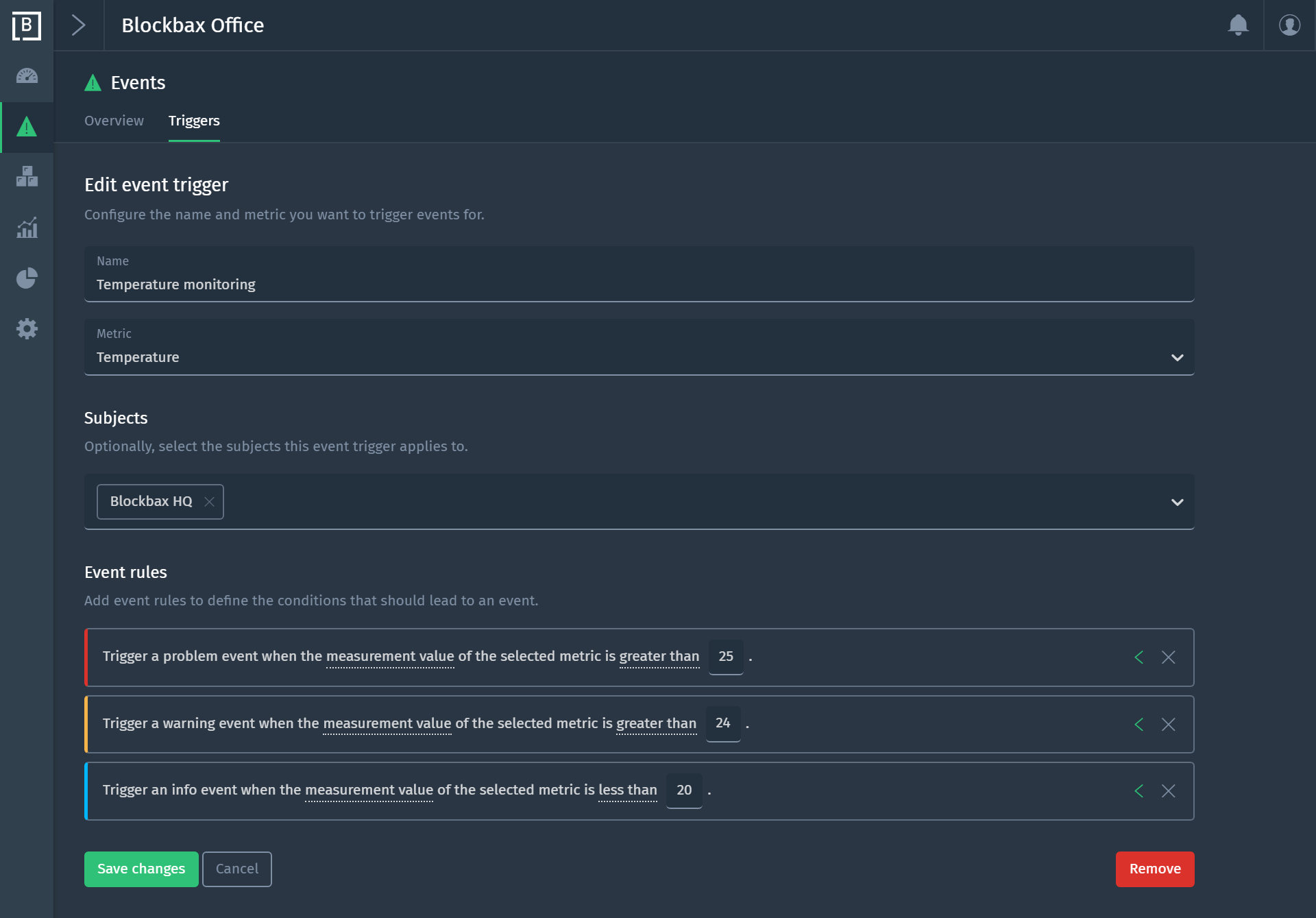 Figure 3. Temperature event trigger configuration