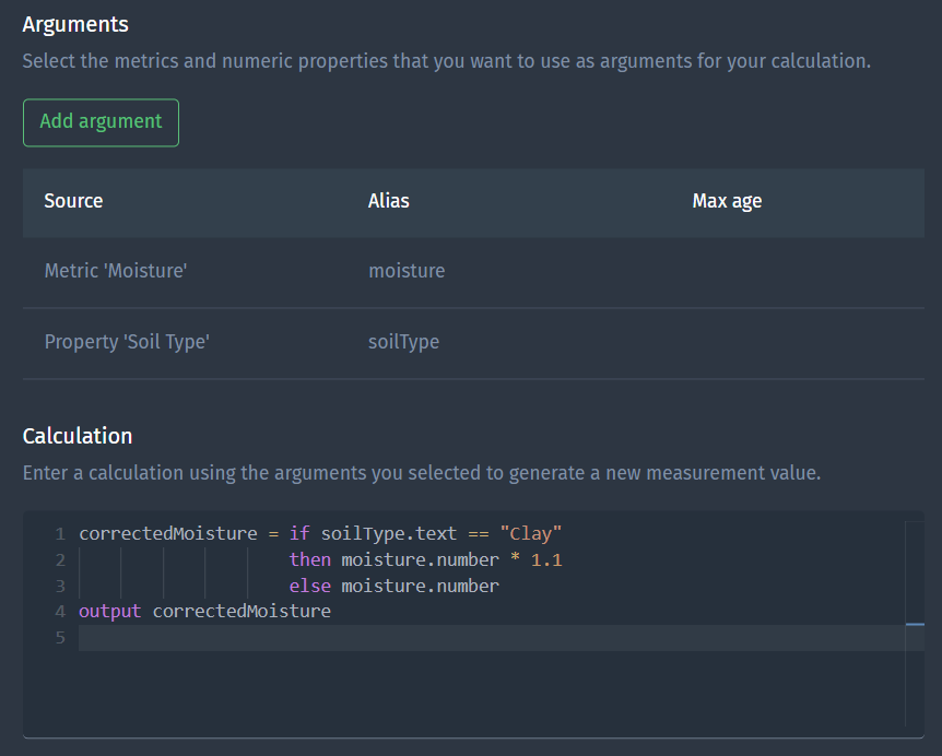 Calculated metric textual argument