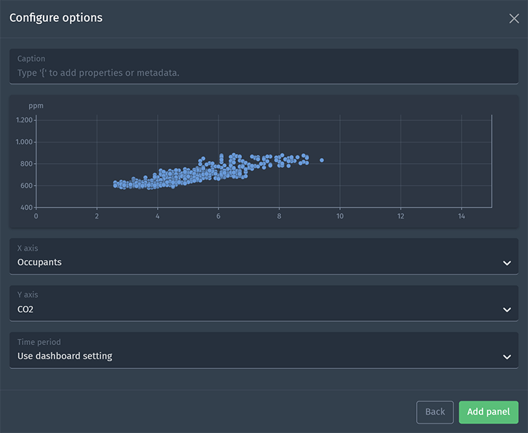 Configuration screen of the scatter plot