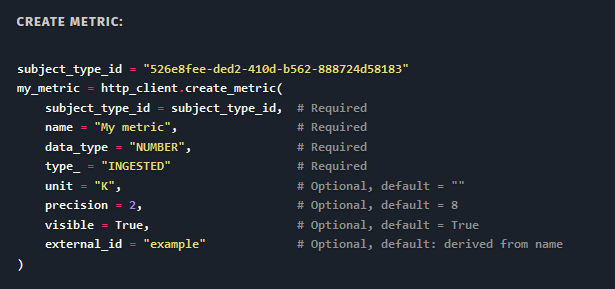 Example of creating a metric using the Blockbax Python SDK
