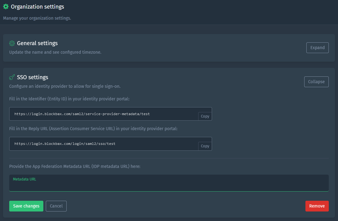 Single sign-on settings
