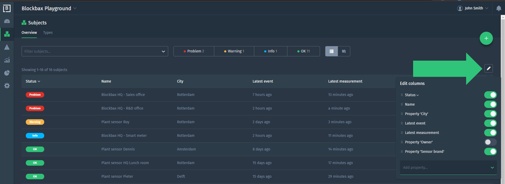 Subject overview with custom columns